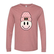 Valentine Long Sleeve Tee, Fun Smiley Face with Beanie, Valentine Vibes Design on premium unisex long sleeve tee, 3x plus size long sleeve