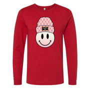 Valentine Long Sleeve Tee, Fun Smiley Face with Beanie, Valentine Vibes Design on premium unisex long sleeve tee, 3x plus size long sleeve