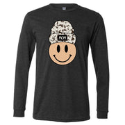 Mom Long Sleeve Tee, Fun Smiley Face with Beanie, Mom Hat Smiley Face Design on premium unisex long sleeve tee, 3x plus size long sleeve