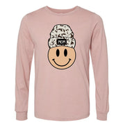 Mom Long Sleeve Tee, Fun Smiley Face with Beanie, Mom Hat Smiley Face Design on premium unisex long sleeve tee, 3x plus size long sleeve
