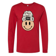 Mom Long Sleeve Tee, Fun Smiley Face with Beanie, Mom Hat Smiley Face Design on premium unisex long sleeve tee, 3x plus size long sleeve