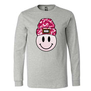Mama Long Sleeve Tee, Fun Smiley Face with Beanie, Mama Hat Smiley Face Design on premium unisex long sleeve tee, 3x plus size long sleeve