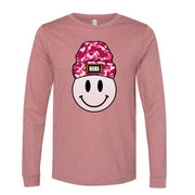Mama Long Sleeve Tee, Fun Smiley Face with Beanie, Mama Hat Smiley Face Design on premium unisex long sleeve tee, 3x plus size long sleeve