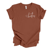 Besties Tee, Super Cute Besties, Best Friends, Besties Pocket Print Design on premium unisex shirt, 6 color choices, 3x besties, 4x besties