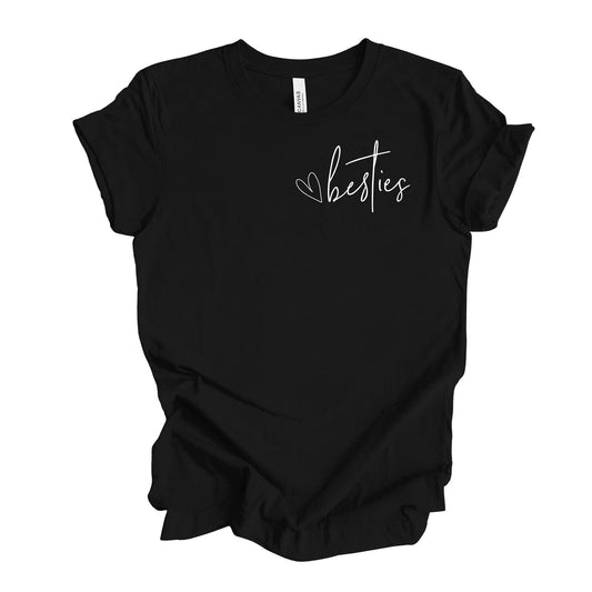 Besties Tee, Super Cute Besties, Best Friends, Besties Pocket Print Design on premium unisex shirt, 6 color choices, 3x besties, 4x besties