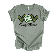 St Patrick's Day Tee, Simply Blessed Four Leaf Clover Hearts Design on premium unisex tee, 4 color choices, 3x st patricks, 4x st patricks