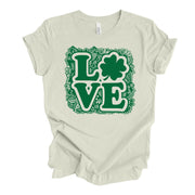 St Patrick's Day Tee, Cute LOVE St Patricks Mandala, Cute Clover Design, premium unisex tee, 4 color choices, 3x st patricks, 4x st patricks