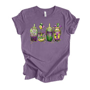 Mardi Gras Tee, Super Fun Mardi Gras Coffee Drinks, Mardi Gras design,  premium unisex tee, 3 color choices, 3x mardi gras, 4x mardi gras