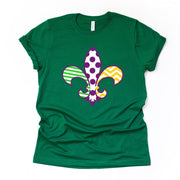 Mardi Gras Tee, Fun Mardi Gras Fleur De Lis Design, Polka Dot Fleur De Lis premium unisex tee, 3 color choices, 3x mardi gras, 4x mardi gras