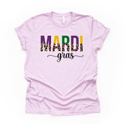 Mardi Gras Tee, Super Fun Mardi Gras Word Art, Mardi Gras Leopard design, premium unisex tee, 3 color choices, 3x mardi gras, 4x mardi gras