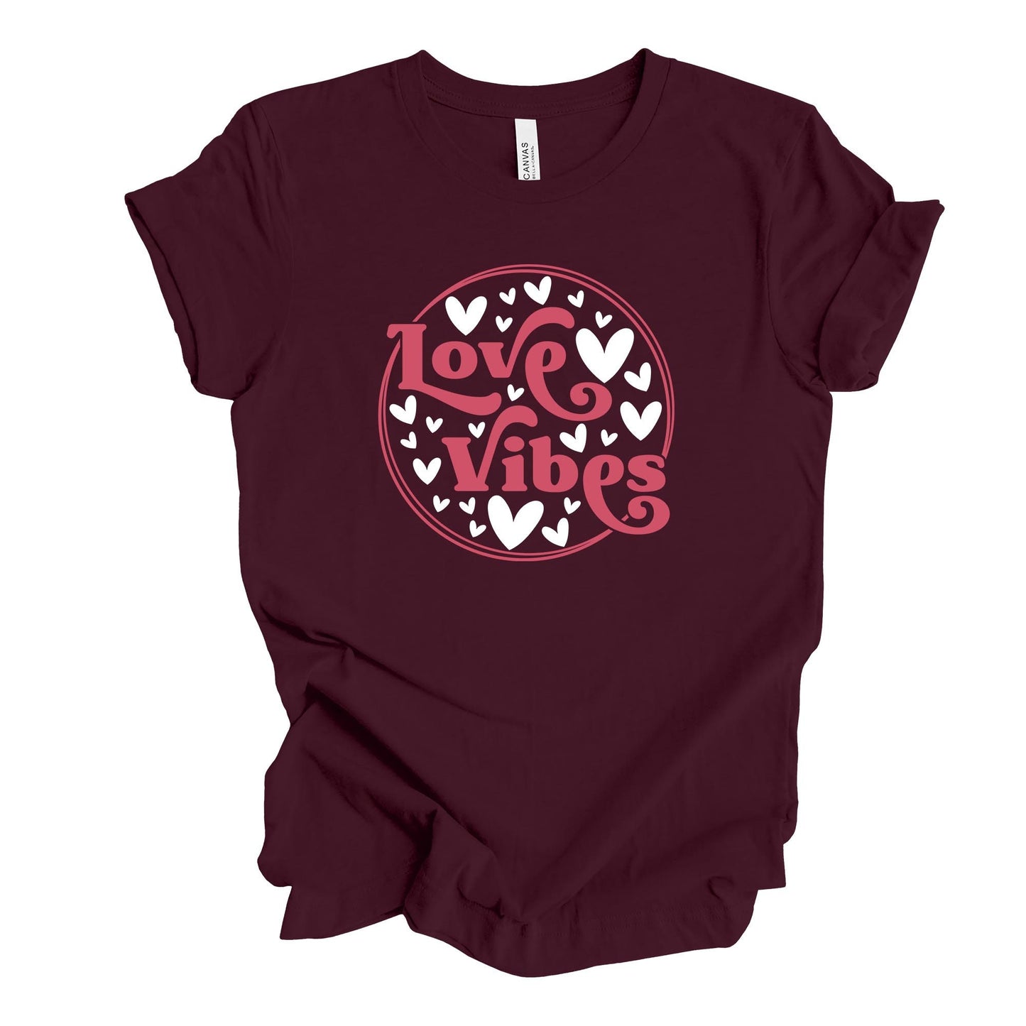 Valentine's Day Tee, Super Cute LOVE VIBES, Hearts and Love Design on premium unisex shirt, 3 color choices, 3x valentine, 4x valentine