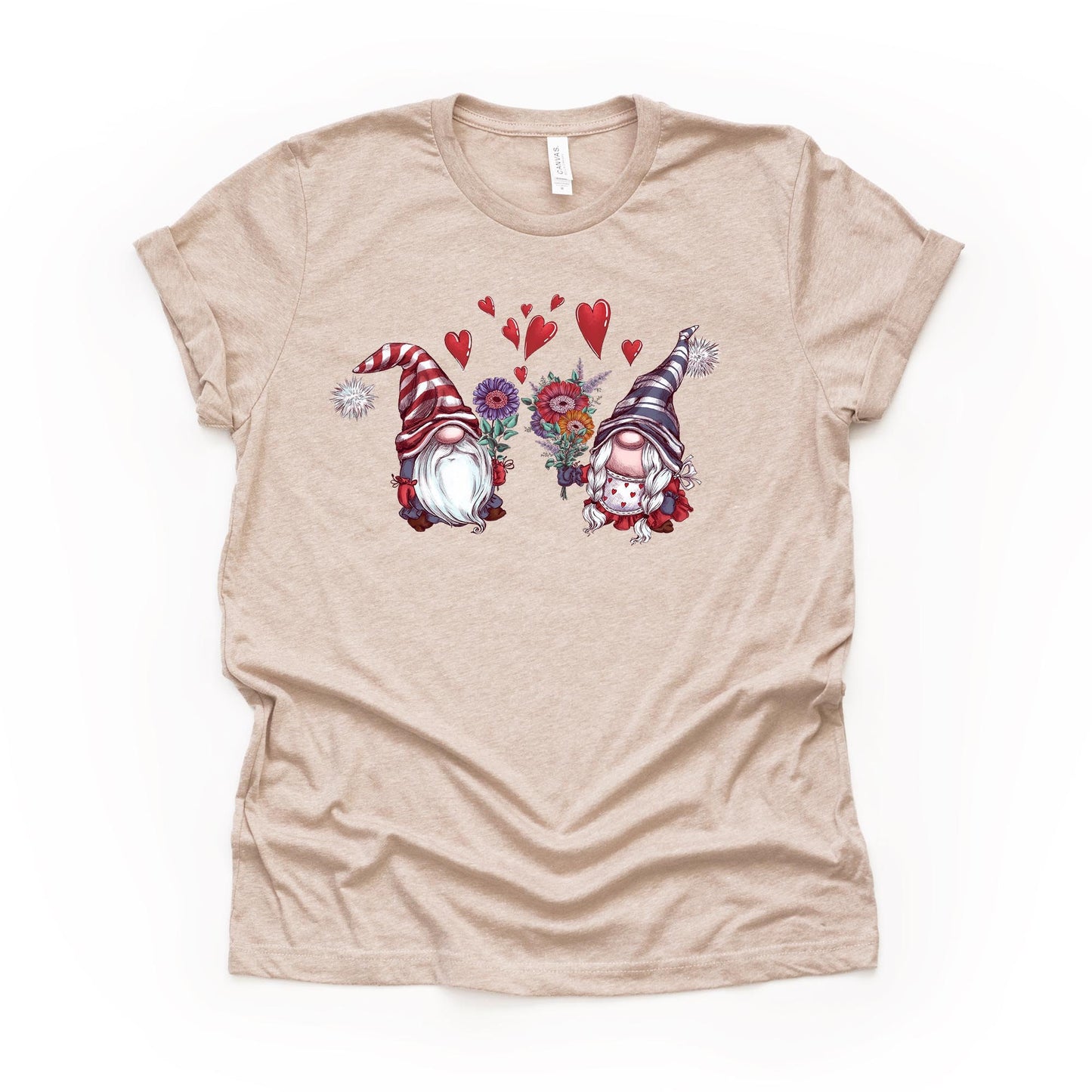 Valentine's Day Tee, Gnomes in Love, Valentine Gnome Couple Design on premium unisex shirt, 3 color choices, 3x valentine, 4x valentine