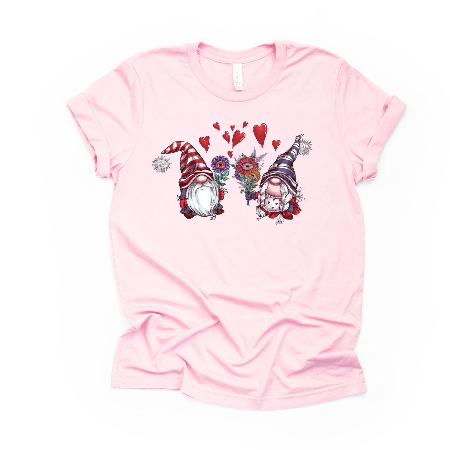 Valentine's Day Tee, Gnomes in Love, Valentine Gnome Couple Design on premium unisex shirt, 3 color choices, 3x valentine, 4x valentine