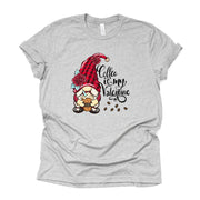 Valentine's Day Tee, Valentine Gnome, Coffee Is My Valentine Design on premium unisex shirt, 3 color choices, 3x valentine, 4x valentine
