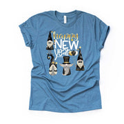 New Year's 2022 Tee, Happy New Year Gnomes, Cute New Years Gnomes Design on premium Bella + Canvas unisex shirt, 3 color choices, plus size