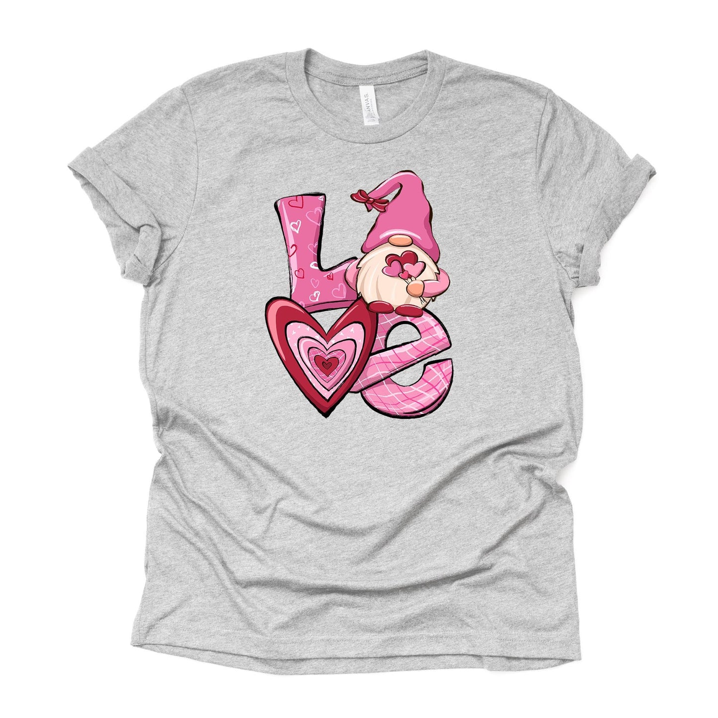 Valentine's Day Tee, Super Cute Valentine Gnome, LOVE Gnome Design, on premium unisex shirt, 3 color choices, 3x valentine, 4x valentine