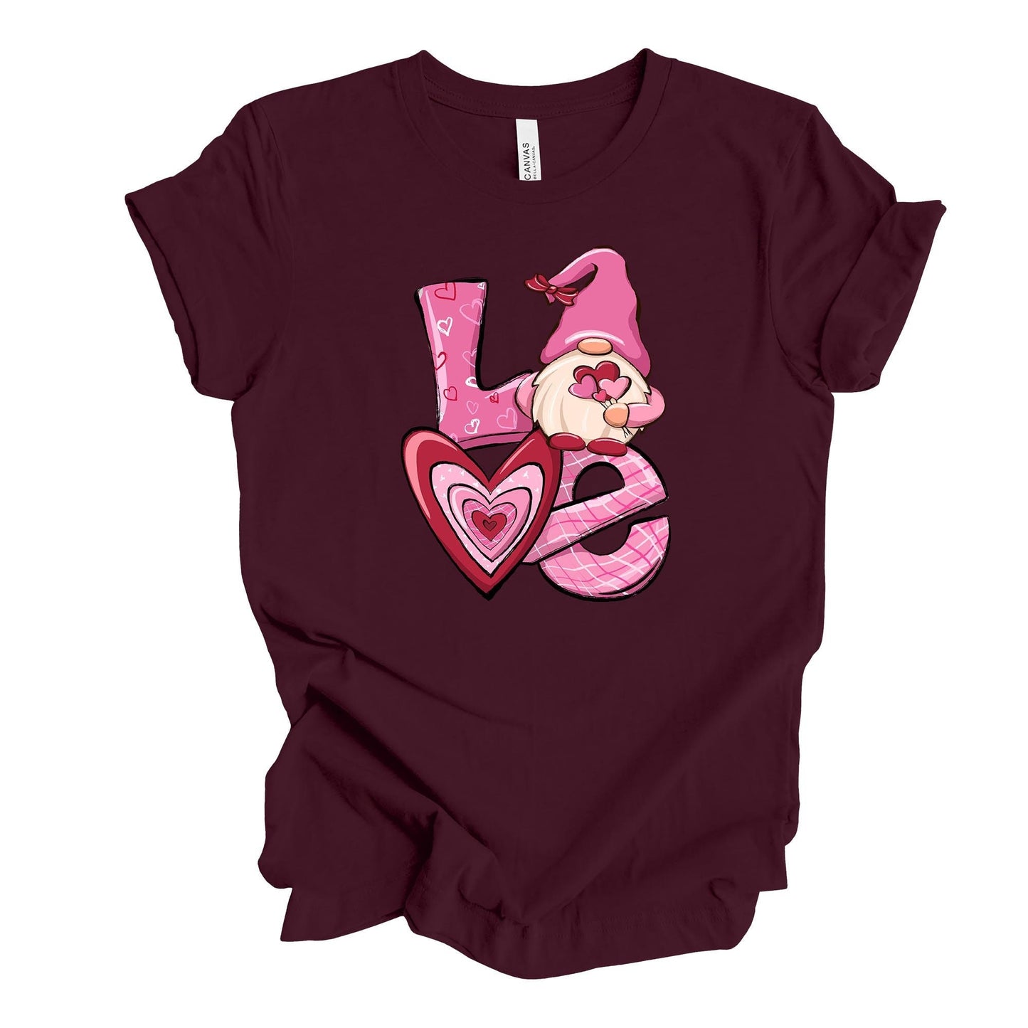 Valentine's Day Tee, Super Cute Valentine Gnome, LOVE Gnome Design, on premium unisex shirt, 3 color choices, 3x valentine, 4x valentine