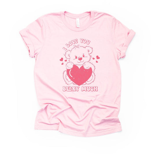 Valentine's Day Tee, Retro 80s I Love You Beary Much Bear Design, premium unisex shirt, 3 color choices, 3x valentine, 4x valentine