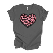 Valentine's Day Tee, Cute Leopard Pink Heart, Valentine Heart Design, premium unisex shirt, 3 color choices, 3x valentine, 4x valentine