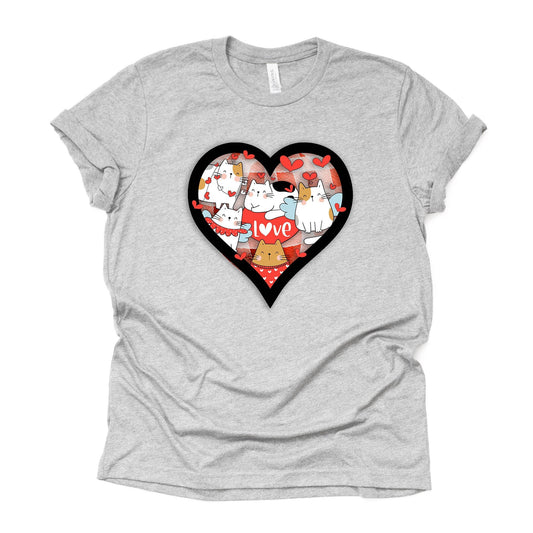 Valentine Tee, Cute Valentine Cats in a Heart, Valentine Cats Design, premium unisex shirt, 3 color choices, 3x valentine, 4x valentine