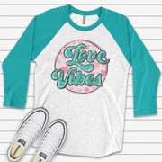 Valentine's Day Raglan, Super Cute Retro Love Vibes, 70s Style Love Pink Hearts Design on premium Raglan 3/4 sleeve shirt, plus size, 2X, 3X