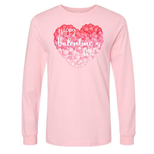 Valentine Long Sleeve Tee, Ombre Heart with Happy Valentine's Day Design on premium unisex long sleeve tee, 3x plus size long sleeve