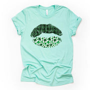 St Patrick's Day Tee, Cute St Patrick Lips, Green Plaid Lips Design on premium unisex tee, 4 color choices, 3x st patrick, 4x st patrick