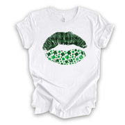 St Patrick's Day Tee, Cute St Patrick Lips, Green Plaid Lips Design on premium unisex tee, 4 color choices, 3x st patrick, 4x st patrick