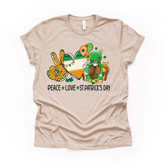 St Patrick's Day, Peace Love St Patricks Day, Irish Flag Heart Design on premium unisex tee, 3 color choices, 3x st patrick, 4x st patrick