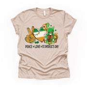 St Patrick's Day, Peace Love St Patricks Day, Irish Flag Heart Design on premium unisex tee, 3 color choices, 3x st patrick, 4x st patrick