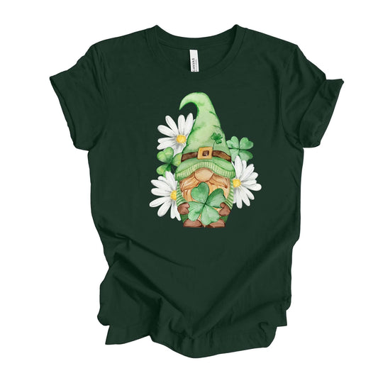 St Patrick's Day, Super Cute St Patricks Gnome with Daisies Design on premium unisex tee, 3 color choices, 3x st patrick, 4x st patrick