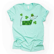 St Patrick's Day, Cute St Patrick's Day Dachshund, St Patrick Dog Design, premium unisex tee, 3 color choices, 3x st patrick, 4x st patrick