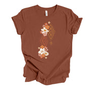 Retro Flowers Boho Tee, Retro Flowers, Boho Triangles & Retro Flower Design, premium unisex shirt, 3 color choices, 3x boho, 4x boho flowers