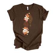 Retro Flowers Boho Tee, Retro Flowers, Boho Triangles & Retro Flower Design, premium unisex shirt, 3 color choices, 3x boho, 4x boho flowers
