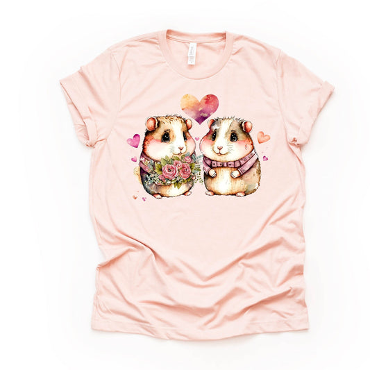 Valentine's Day Tee, Cute Guinea Pig Couple, Guinea Pig Love Design, premium unisex shirt, 4 color choices, 2X, 3X, 4X, plus sizes available
