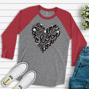 Valentine's Day Raglan, Cute LOVE Heart, Valentine's Day Heart Design on premium Raglan 3/4 sleeve shirt, plus size, 2X, 3X
