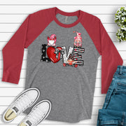Valentine's Day Raglan, Super Cute LOVE Gnomes, Valentine's Day Gnomes Design on premium Raglan 3/4 sleeve shirt, plus size, 2X, 3X