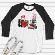 Valentine's Day Raglan, Super Cute LOVE Gnomes, Valentine's Day Gnomes Design on premium Raglan 3/4 sleeve shirt, plus size, 2X, 3X