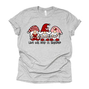 Valentine's Day Tee, Love Will Keep Us Together, Cute Valentine Gnomes Design, premium unisex shirt, 3 color choices, plus valentine tee