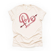 Valentine's Day Tee, Cute LOVE Heart with Arrow, Boho Heart with Love Design, premium unisex shirt, 3 color choices, plus valentine tee