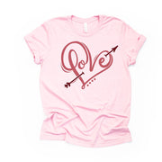 Valentine's Day Tee, Cute LOVE Heart with Arrow, Boho Heart with Love Design, premium unisex shirt, 3 color choices, plus valentine tee