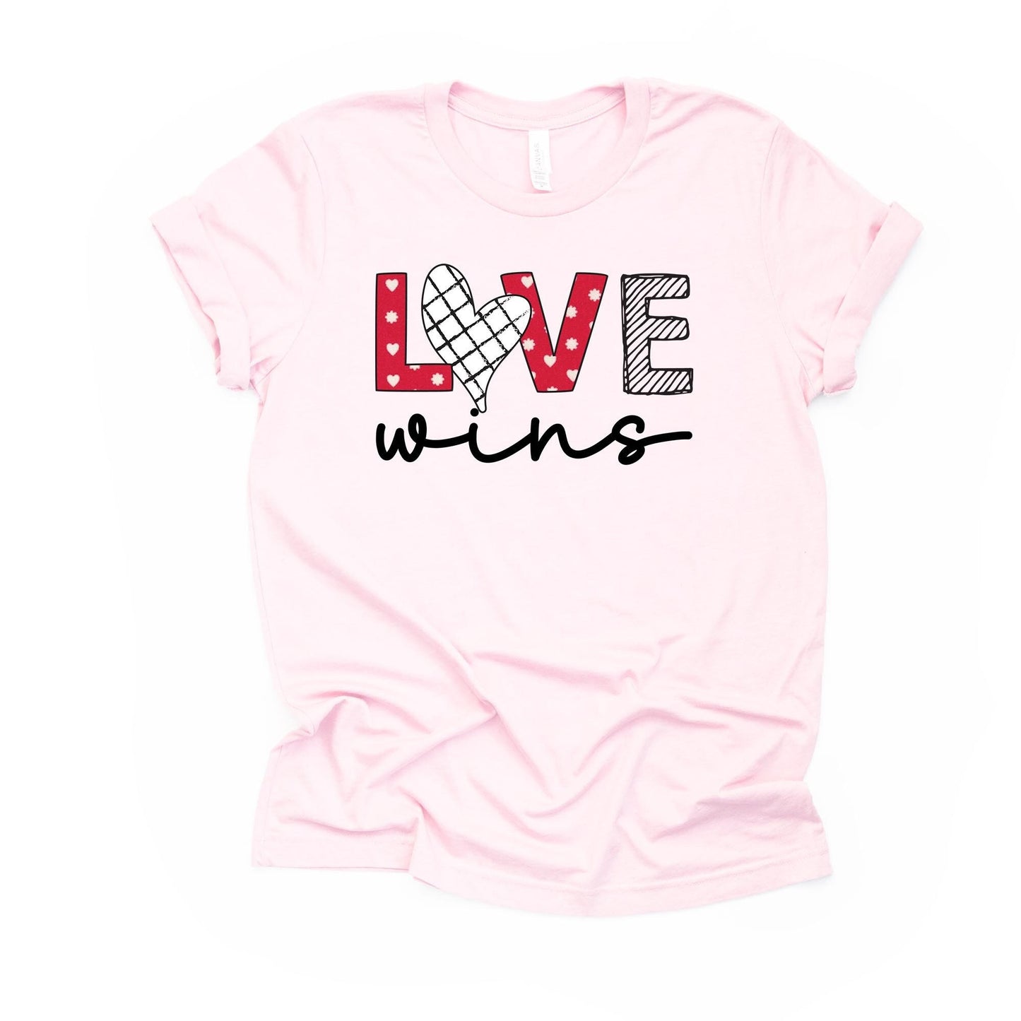 Valentine's Day Tee, Love Wins, Cute Valentine Love Wins Design, premium unisex shirt, 3 color choices, plus valentine tee