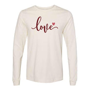 Valentine Long Sleeve Tee, Script LOVE, Simple Valentine Love with Heart Design on premium unisex long sleeve tee, 3x plus size long sleeve