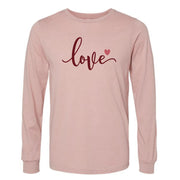 Valentine Long Sleeve Tee, Script LOVE, Simple Valentine Love with Heart Design on premium unisex long sleeve tee, 3x plus size long sleeve