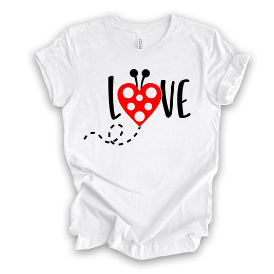 Valentine's Day Tee, Super Cute Lady Bug LOVE, Lady Bug with Heart Design, premium unisex shirt, 3 color choices, plus valentine tee