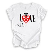 Valentine's Day Tee, Super Cute Lady Bug LOVE, Lady Bug with Heart Design, premium unisex shirt, 3 color choices, plus valentine tee