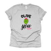 Valentine's Day Tee, Funny Valentine Tee, Cute OLIVE YOU, I Love You Olive Design, premium unisex shirt, 3 color choices, plus valentine tee