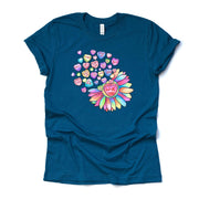 Valentine's Day Tee, Pastel Valentine Sunflower with Conversation Hearts Design, premium unisex shirt, 3 color choices, plus valentine tee