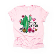 Valentine's Day Tee, Super Cute Valentine Cactus, Stuck on You Cactus Design, premium unisex shirt, 3 color choices, plus valentine tee