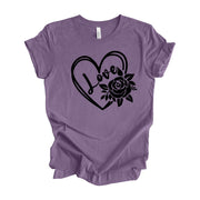 Valentine's Day Tee, Cute Heart with Rose, LOVE Heart with Flower Design, premium unisex shirt, 3 color choices, plus valentine tee